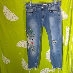 Fun, Funky Blue Embroidered Cropped Zara Jeans